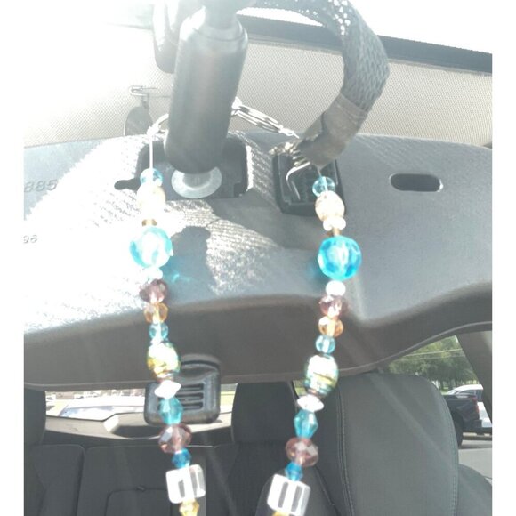 Beaded Suncatcher Rearview Mirror Ornament Blue Brown Crystal Prism Car Charm - Picture 6 of 10